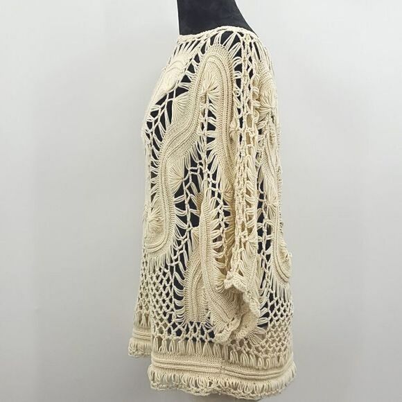 Lilian XL Women's Crochet Short Sleeve Open Knit Sweater Cream - Picture 4 of 17